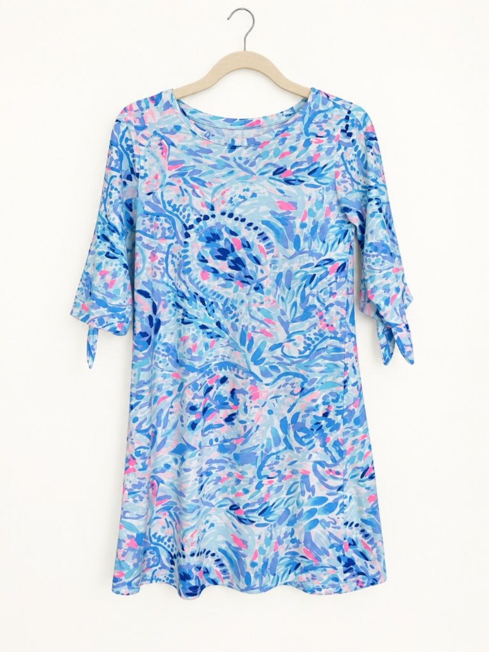 Lilly Pulitzer Blue Pink Tie Sleeve Dress XS